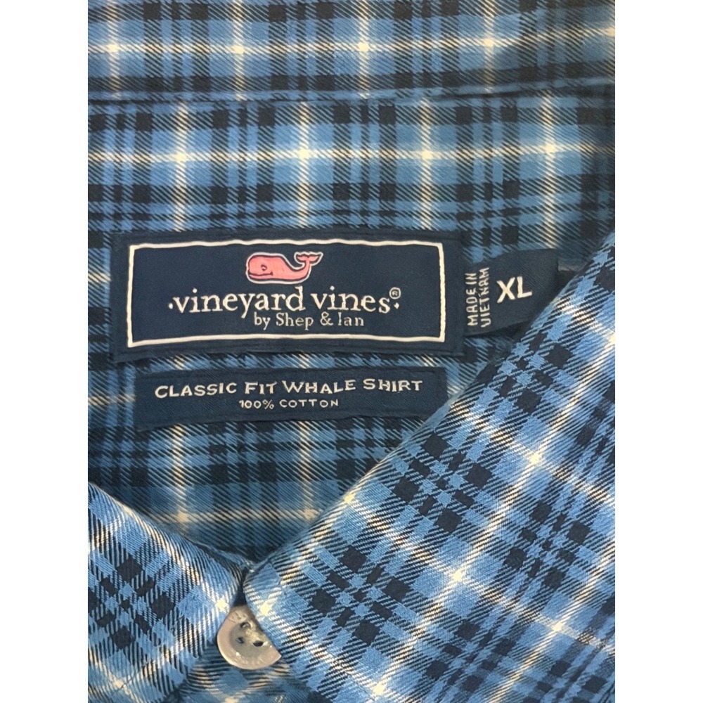 Vineyard Vines Classic Fit Whale Shirt Mens XL Blue Plaid Button Down Cotton - Picture 2 of 6